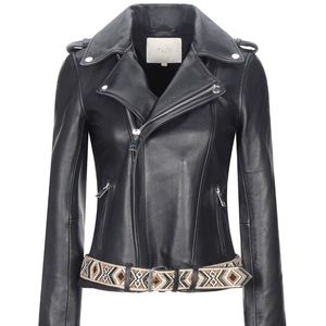Maje Leather Jacket in Black Size 36
